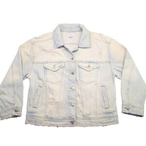 No Boundaries Denim NWT New Jacket Size L Pockets Button Up Collar Light Wash